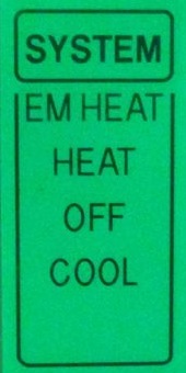 A heat pump thermostat has an emergency heat mode in addition to the standard heat, cool, and off modes.