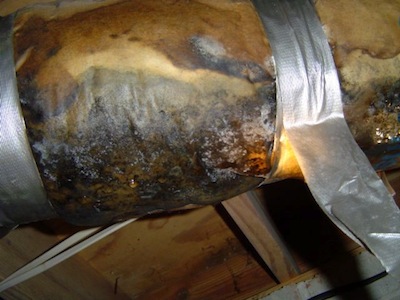 A duct with the wrong kind of insulation (paper-faced) can grow mold when it gets wet
