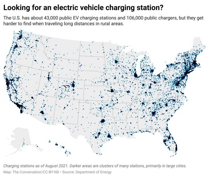Map of electric vehicle charging stations