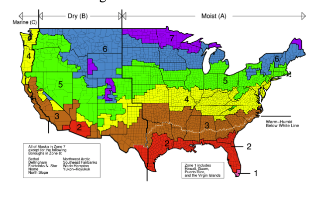 Map of climate zones in U.S.