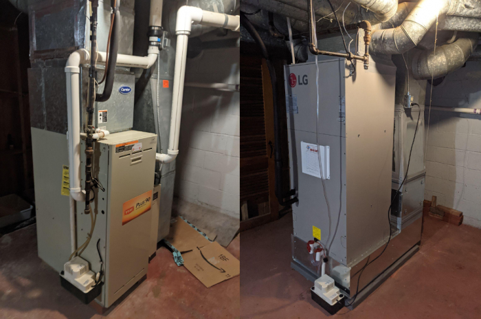 natural-gas furnace and a heat-pump air handler