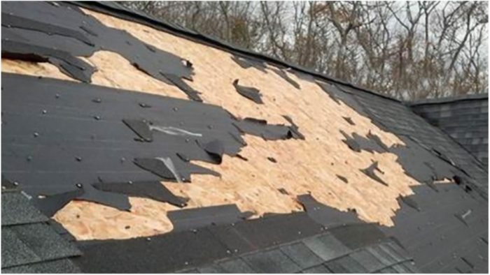 Wind damage on roof