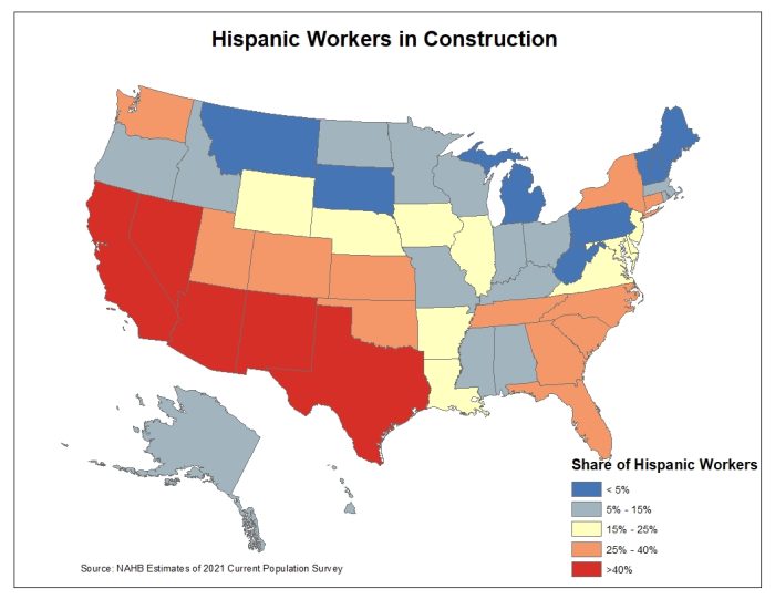 Map of Hispanic Workers in Construction